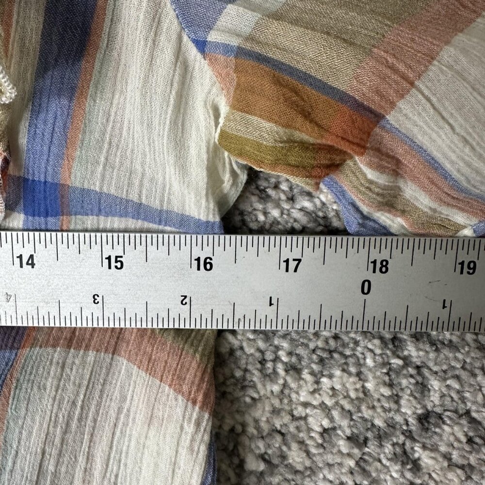 Madewell Shirt‎ Womens Small Multicolor Plaid V Neck Ruffle Short Sleeve Gauze - Picture 3 of 6